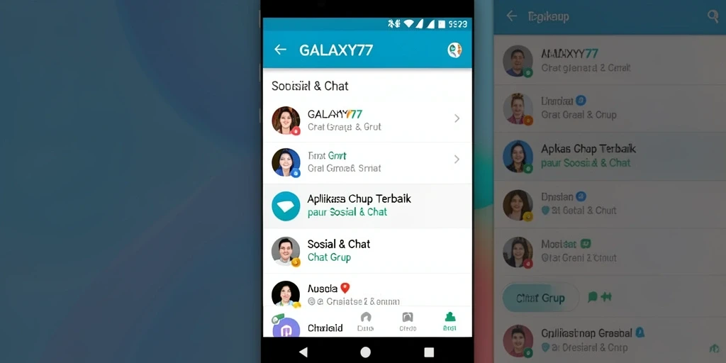 Tampilan antarmuka pengguna GALAXY77 dengan fitur chat grup yang menarik.